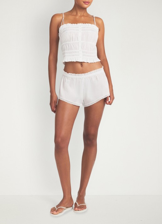 SKIMS Poplin loose fit korte broek met details van kant - voorkant 3 snow