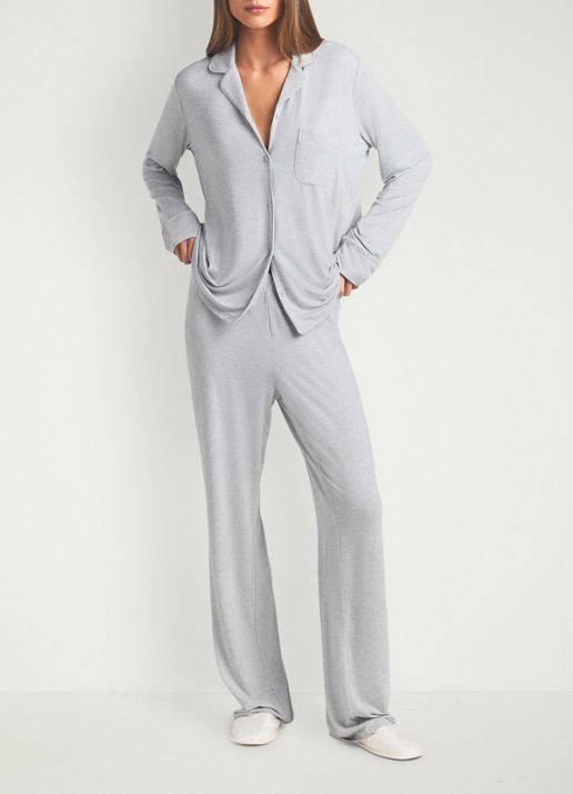 SKIMS Pyjamaset met logo - voorkant 5 lichtgrijs
