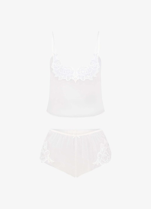 SKIMS Romance pyjamaset van zijde met details van kant - voorkant 5 ivoor