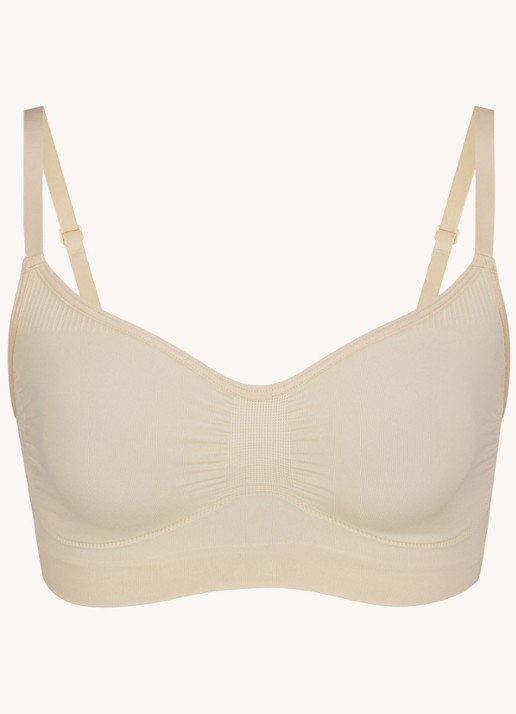 SKIMS Seamless Sculpt bralette met plooidetail - voorkant zand