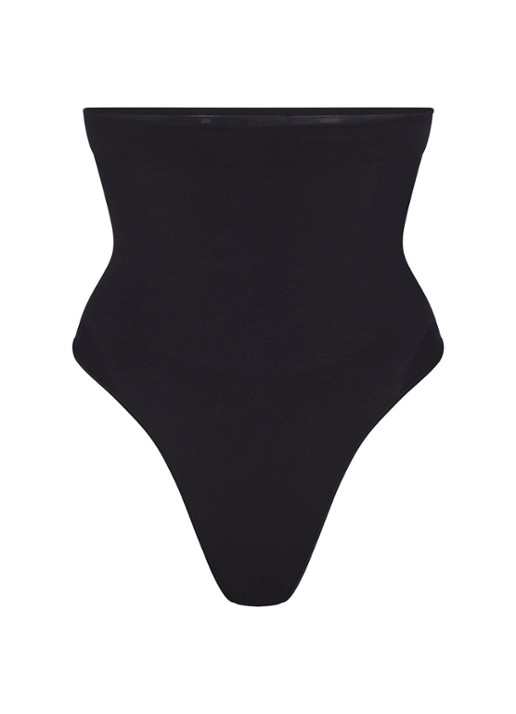 SKIMS Seamless Sculpt high waisted corrigerende string - voorkant zwart