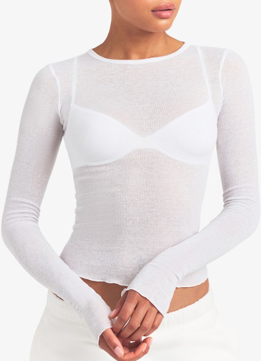 SKIMS Semi-transparante longsleeve met ronde hals - detail 4 wit