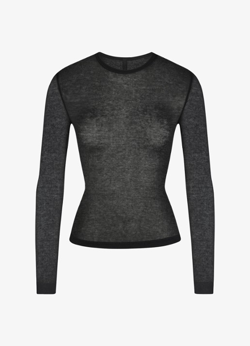 SKIMS Semi-transparante longsleeve met ronde hals - voorkant zwart