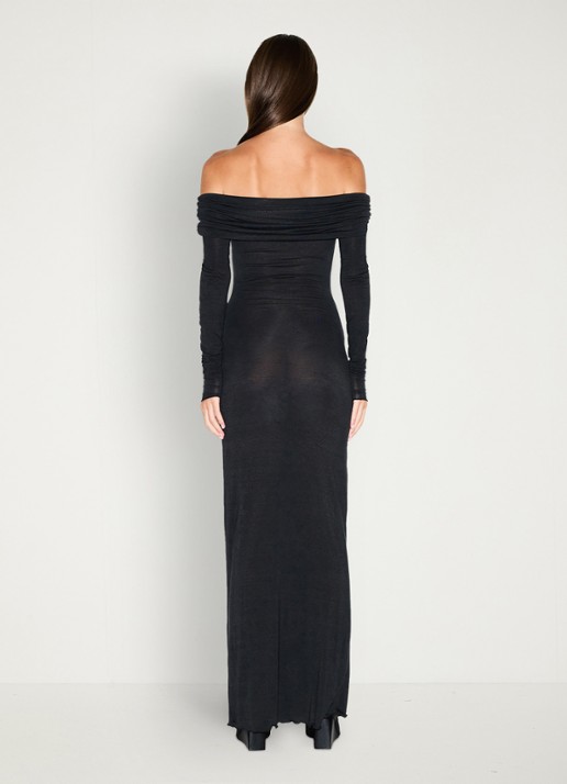 SKIMS Sheer Modal off shoulder maxi jurk in kasjmierblend  - achterkant 6 zwart