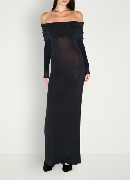 SKIMS Sheer Modal off shoulder maxi jurk in kasjmierblend