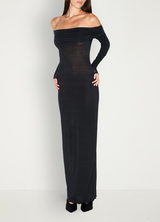 SKIMS Sheer Modal off shoulder maxi jurk in kasjmierblend  - detail 4 zwart
