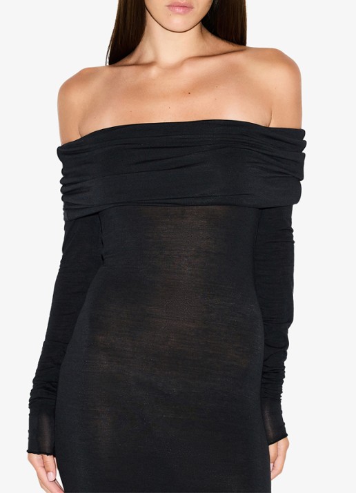 SKIMS Sheer Modal off shoulder maxi jurk in kasjmierblend  - detail 5 zwart