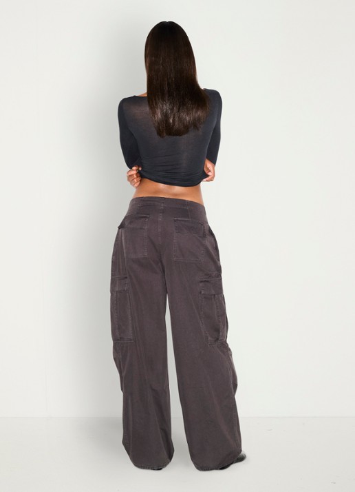 SKIMS Sheer Modal semi-transparante longsleeve in kasjmierblend - achterkant onyx
