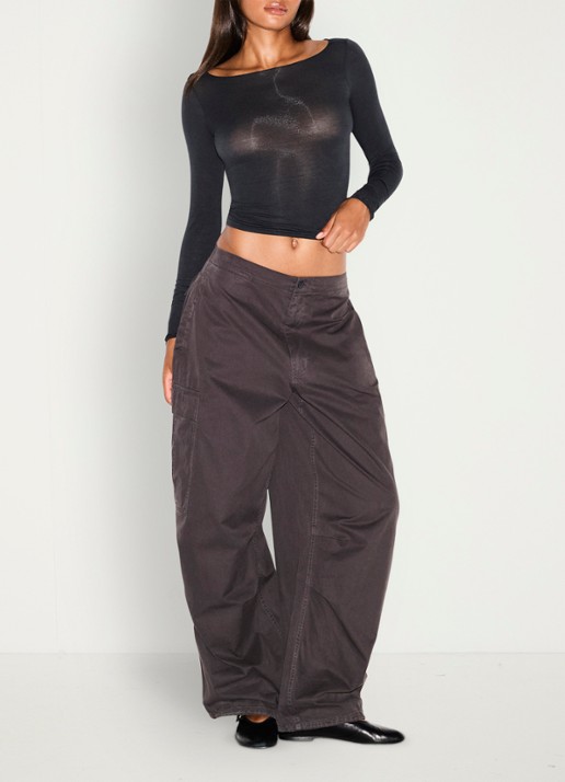 SKIMS Sheer Modal semi-transparante longsleeve in kasjmierblend - voorkant 3 onyx