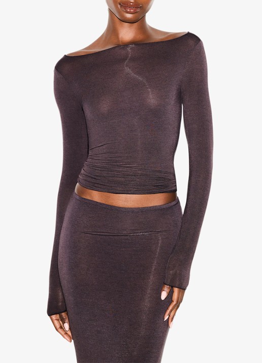 SKIMS Sheer Modal semi-transparante longsleeve in kasjmierblend - detail phoenix