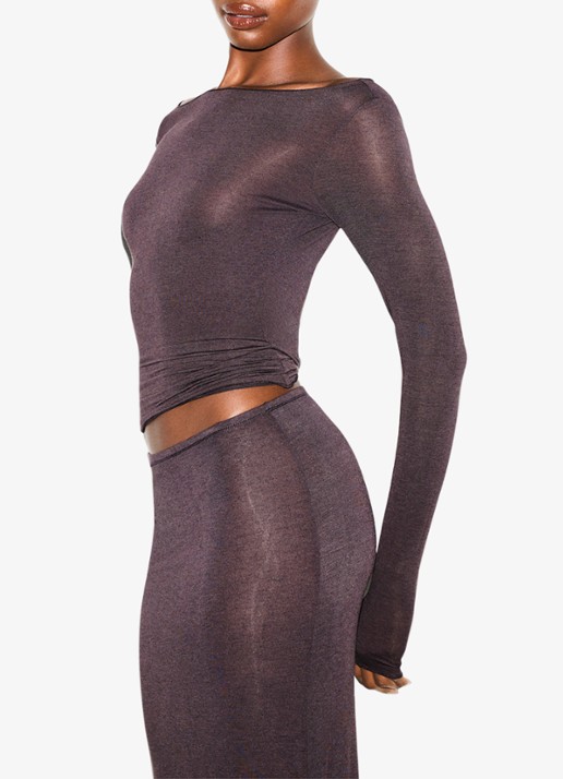 SKIMS Sheer Modal semi-transparante longsleeve in kasjmierblend - detail 2 phoenix