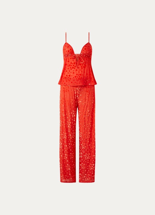 SKIMS Sheer Velvet pyjamaset met details van fluweel - voorkant 4 ruby