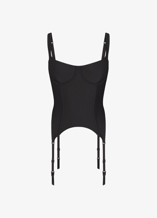 SKIMS Skims Body Corsettop met beugelondersteuning en afneembare jarretels - voorkant 2 zwart