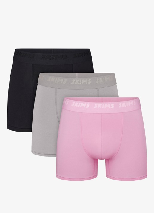 SKIMS Skims Stretch 3" boxershorts met logoband in 3-pack - voorkant bubblegum mirror