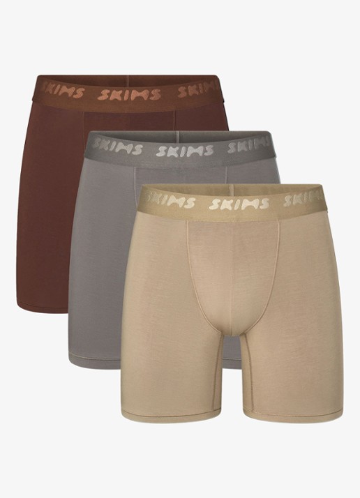 SKIMS Skims Stretch 5" boxershorts met logoband in 3-pack - voorkant khaki