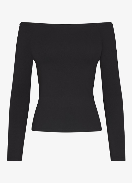 SKIMS Smooth Layers off shoulder top - voorkant zwart