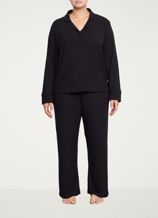 SKIMS Soft Lounge pyjamaset met borstzak en ribstructuur - detail 3 zwart