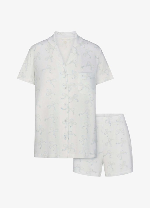 SKIMS Soft Lounge pyjamaset met ribstructuur - voorkant ivoor