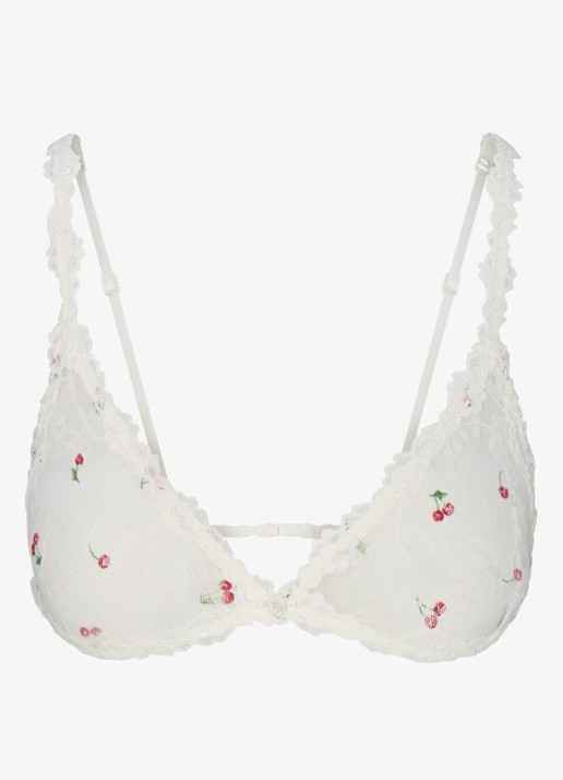 SKIMS Stretch Lace bralette van kant - voorkant ivory cherry