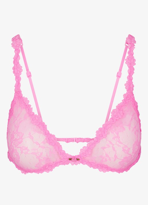 SKIMS Stretch Lace bralette van kant - voorkant sugar pink