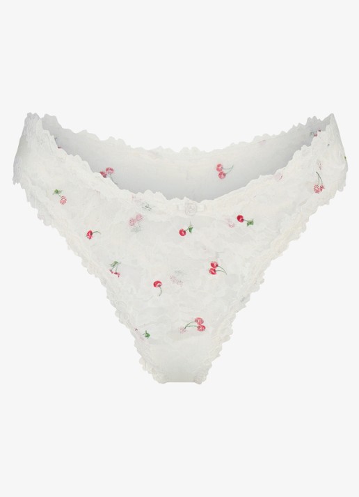 SKIMS Stretch Lace string van kant - voorkant 2 ivory cherry