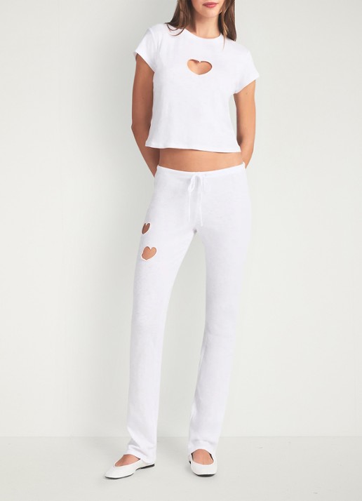 SKIMS Worn In Jersey cropped T-Shirt met cut-out detail - voorkant 5 snow