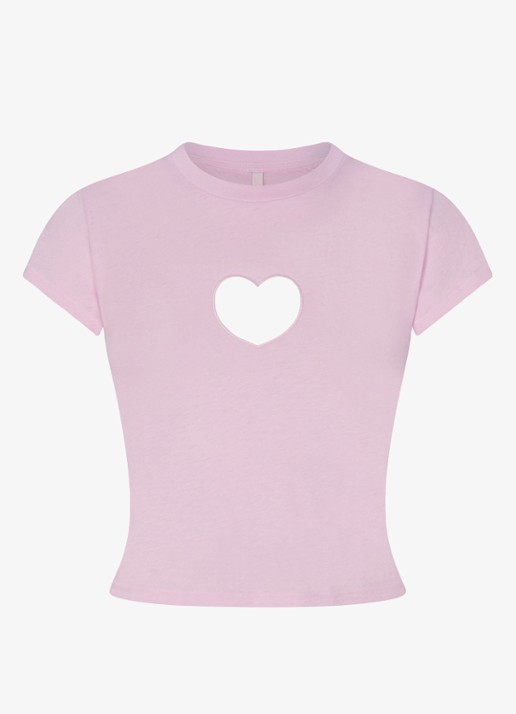 SKIMS Worn In Jersey cropped T-Shirt met cut-out detail - voorkant 4 baby pink