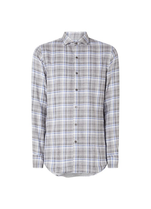 Slim fit overhemd met ruitdessin - voorkant 3 lichtgrijs