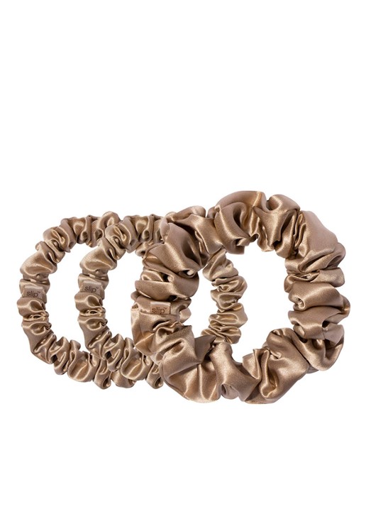 slip Back To Basics Pure Silk Scrunchies Set - haarelastiek van zijde set van 3 - voorkant 4 light brown