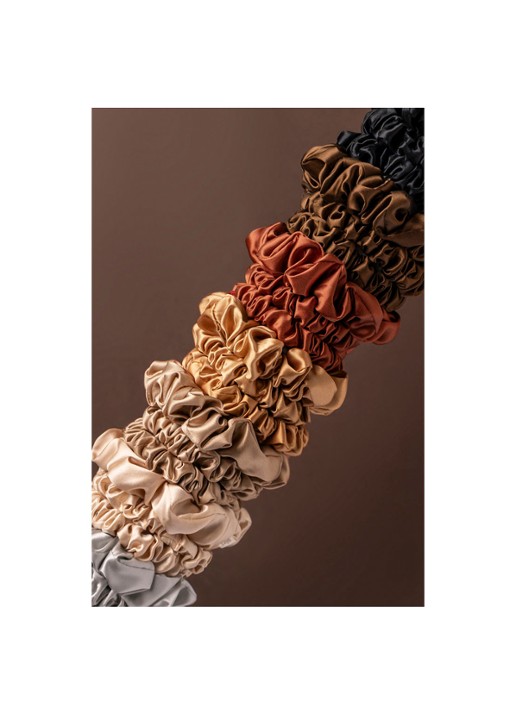 slip Back To Basics Pure Silk Scrunchies Set - haarelastiek van zijde set van 3 - detail 5 dark brown