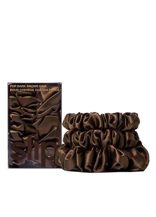 slip Back To Basics Pure Silk Scrunchies Set - haarelastiek van zijde set van 3 - voorkant 2 dark brown