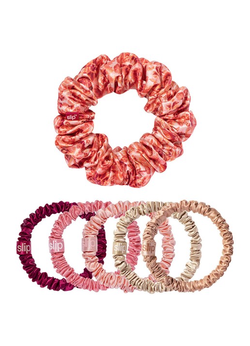 slip Flora Pure Silk Scrunchies Set - haarelastiek van zijde set van 6 - voorkant roze