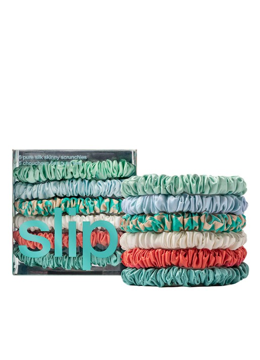 slip Pure Silk Skinny Scrunchies -  haarelastiek van zijde set van 6 - voorkant 2 seabreeze