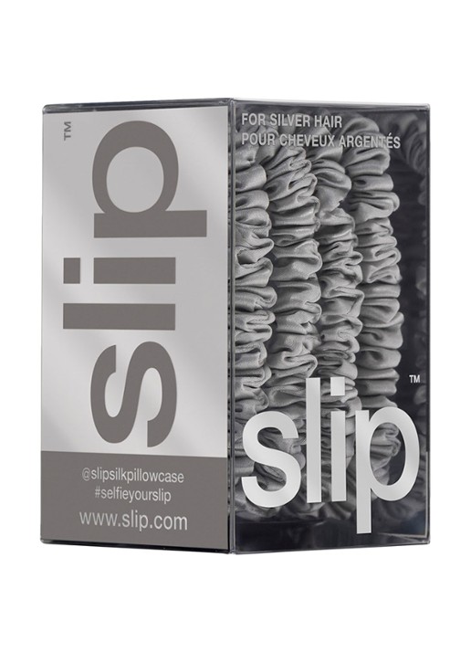 slip Pure Silk Skinny Scrunchies - zijden haarelastiek - detail 7 silver