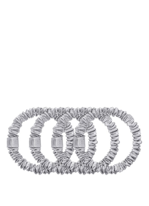 slip Pure Silk Skinny Scrunchies - zijden haarelastiek - voorkant silver