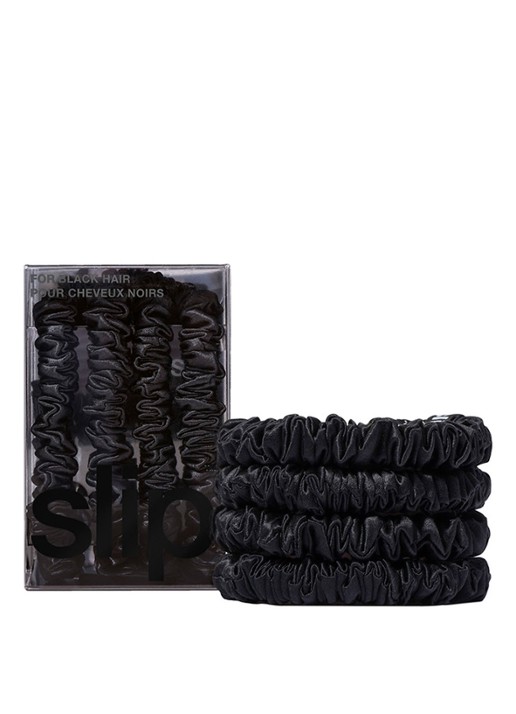 slip Pure Silk Skinny Scrunchies - zijden haarelastiek - voorkant 2 black