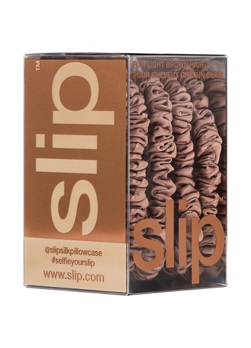 slip Pure Silk Skinny Scrunchies - zijden haarelastiek - detail 7 light brown