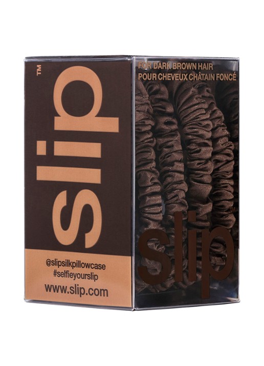 slip Pure Silk Skinny Scrunchies - zijden haarelastiek - detail 6 dark brown