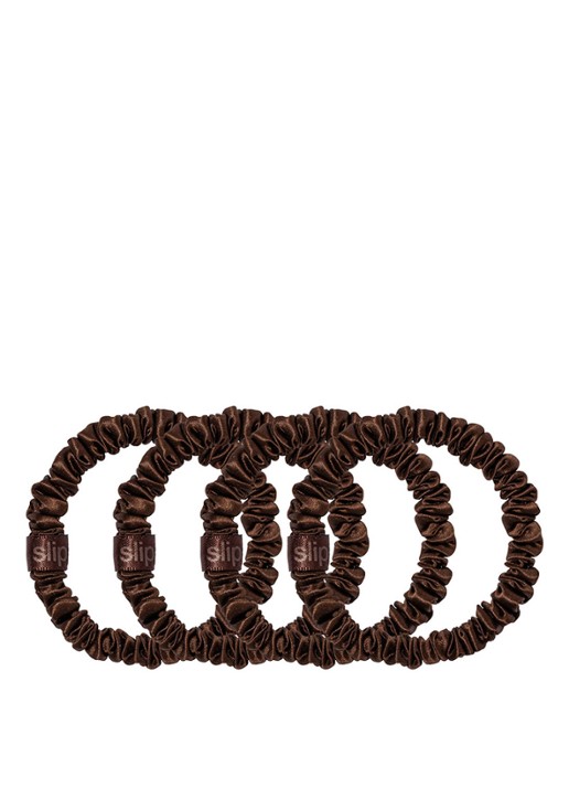 slip Pure Silk Skinny Scrunchies - zijden haarelastiek - voorkant dark brown