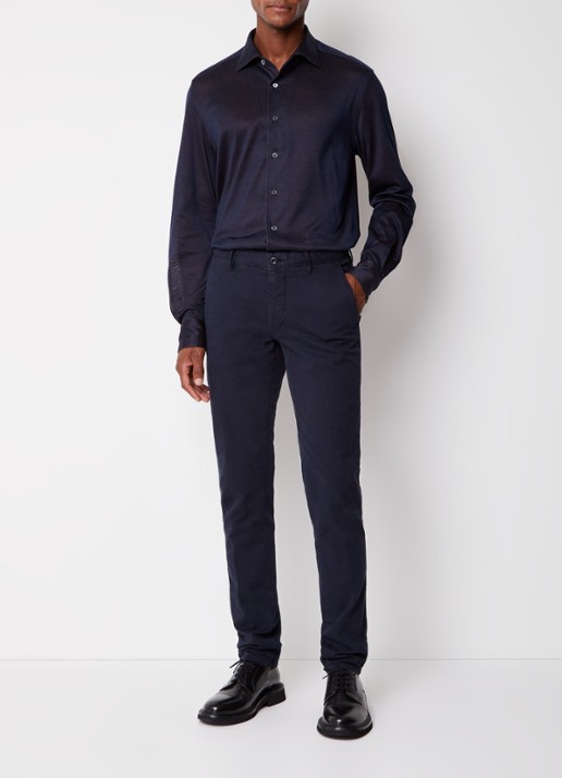 Slowear Slim fit chino met steekzakken - voorkant 3 donkerblauw