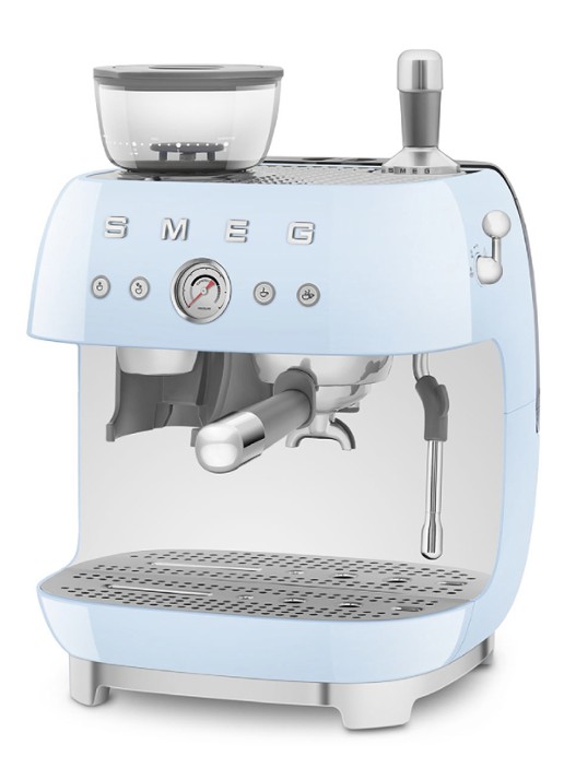 SMEG 50's Style handmatige espressomachine EGF03PBEU - voorkant 3 pastelblauw