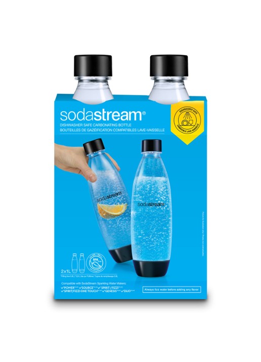 SodaStream Duo-pack fles 1 liter voor bruiswatertoestel 2 stuks - voorkant transparant