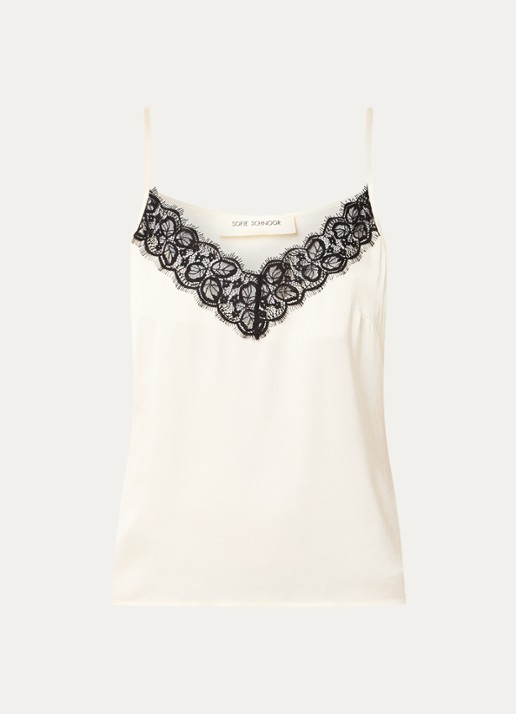 Sofie Schnoor Aggie spaghetti top van satijn met details van kant - voorkant 3 wit