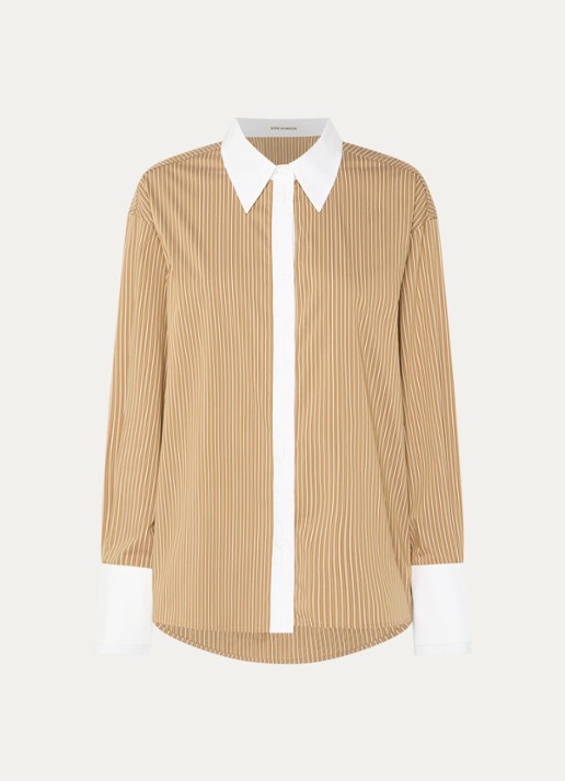 Sofie Schnoor Allisonsw oversized blouse met streepprint - voorkant beige