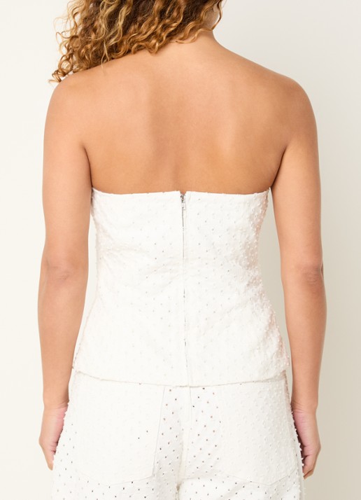 Sofie Schnoor Avasw off-shoulder top van denim met 3D print - achterkant wit