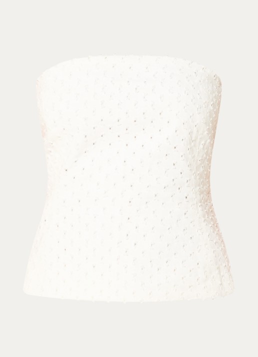 Sofie Schnoor Avasw off-shoulder top van denim met 3D print - voorkant 3 wit