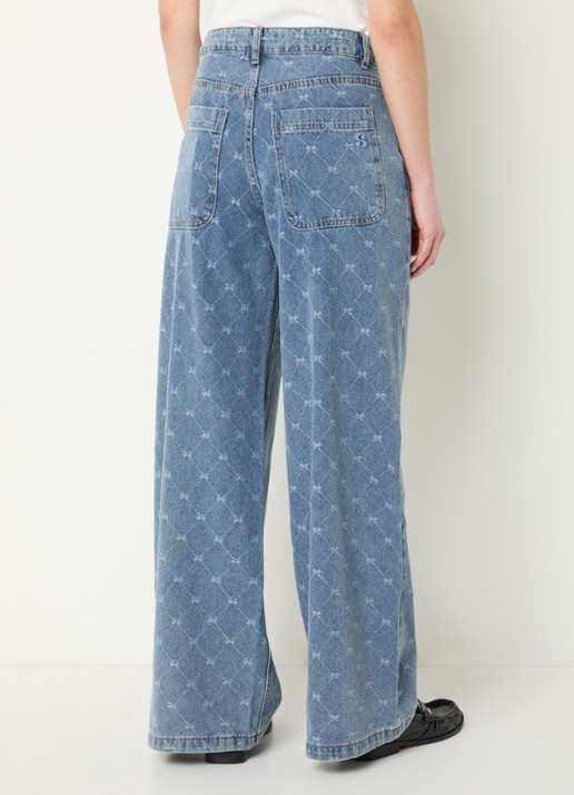 Sofie Schnoor Azzi-low high waist wide leg jeans met lichte wassing en ruitdessin - achterkant 4 indigo