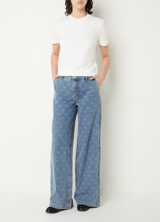 Sofie Schnoor Azzi-low high waist wide leg jeans met lichte wassing en ruitdessin - voorkant 2 indigo