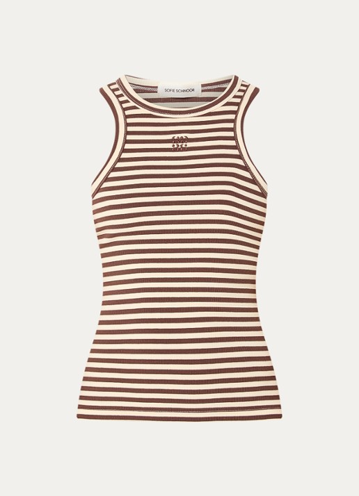 Sofie Schnoor Becasw ribgebreide tanktop met streepprint - voorkant 3 hazelnootbruin