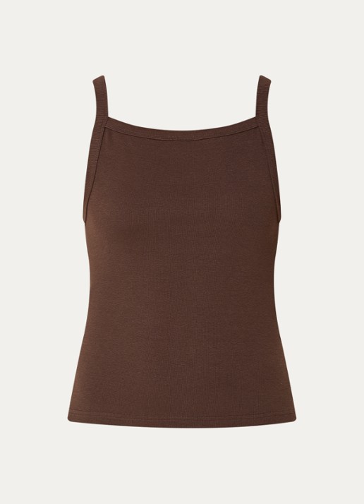 Sofie Schnoor Breesw ribgebreide tanktop met logoborduring - voorkant hazelnootbruin